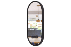 Lustro łazienkowe ścienne LEJA owalne drewniane CZARNY MAT 80×48 STYLOWE