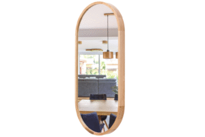 Lustro łazienkowe ścienne LEJA owalne w drewnianej ramie DĄB 100×58 STYLOWE