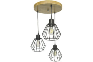 Lampa sufitowa wisząca DIANA żyrandol loft drewniana DĄB 3x diament STYLOWA